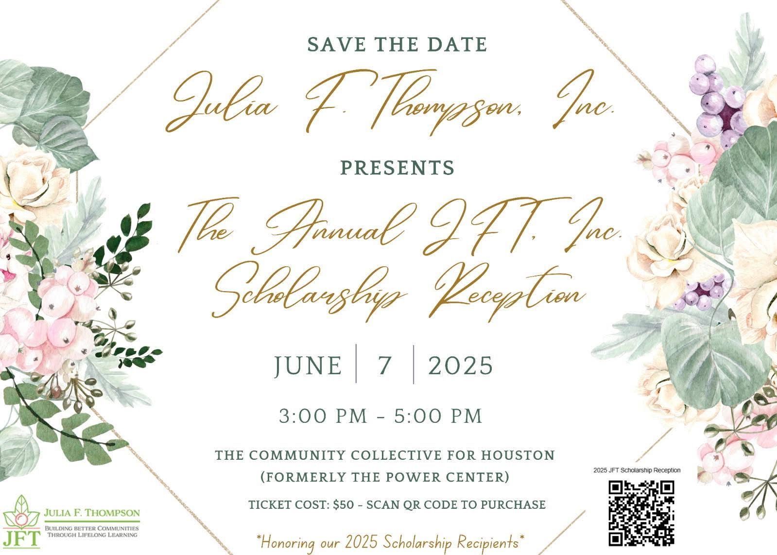 A save the date invitation for the annual scholarship reception.
