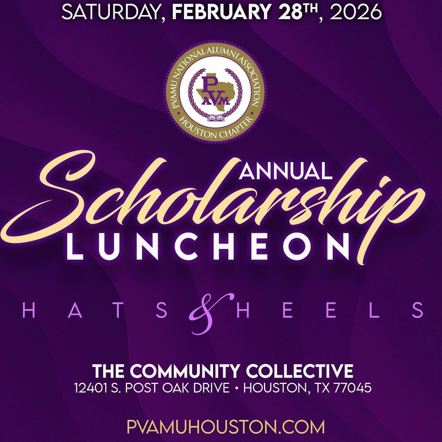 Annual Scholarship Luncheon event flyer: purple background, logo, 