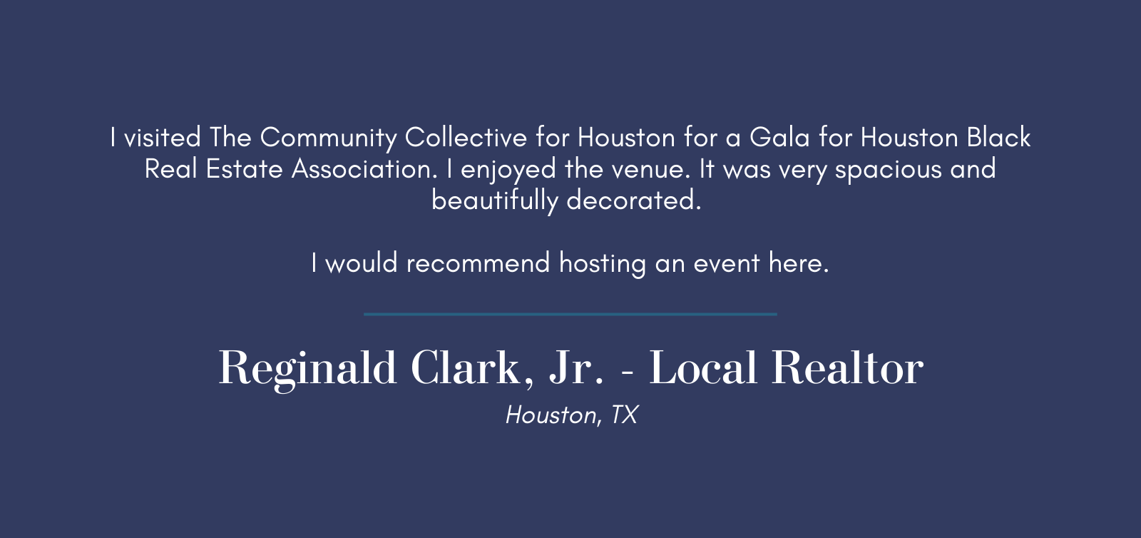 A blue background with Reginald Clark Jr's review on it