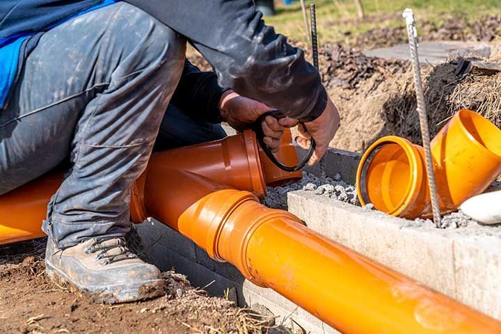 PVC plastic pipe for sewerage in the ground 
