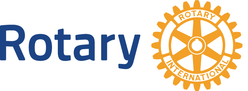 The logo for the rotary international organization is blue and orange.