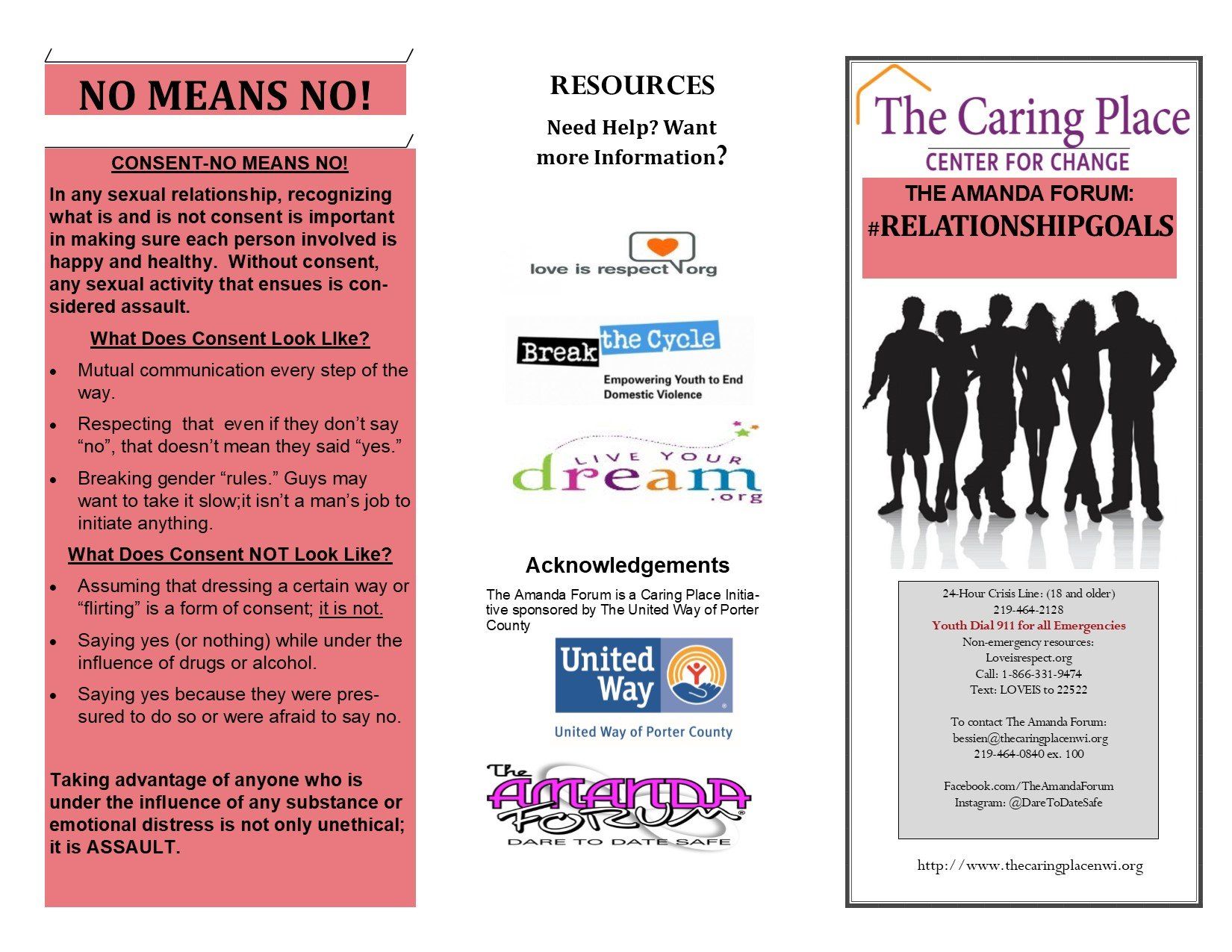 A pamphlet that says no means no on it