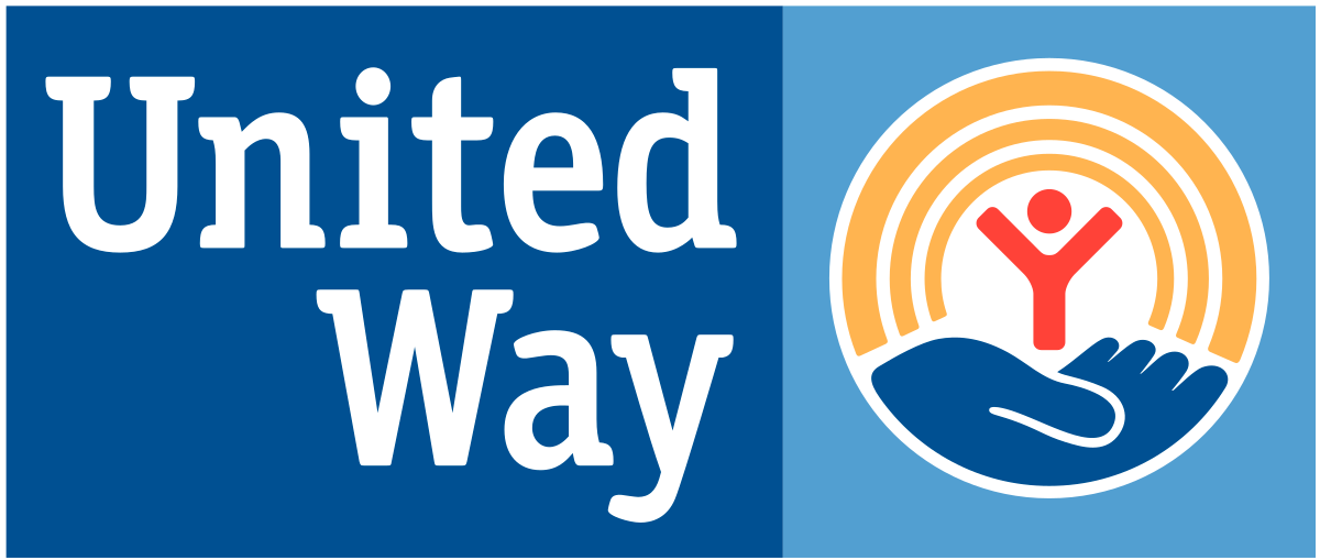 A logo for united way with a hand and a rainbow