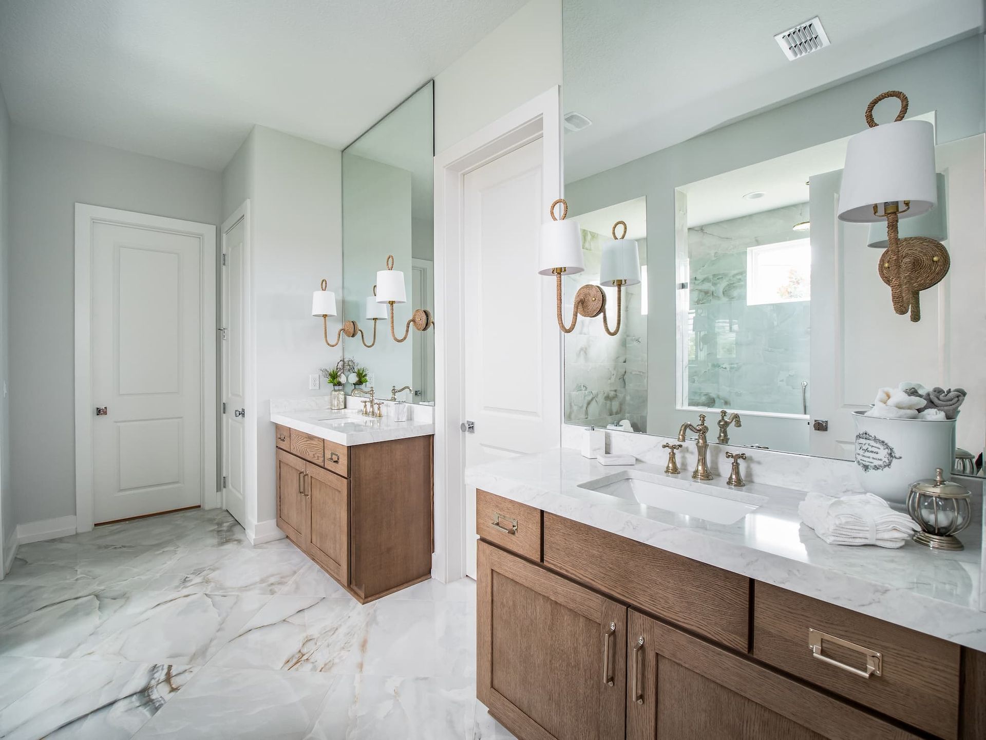 A Bathroom With Two Sinks and a Large Mirror — Dynamic 2-Pack In Rockville, QLD