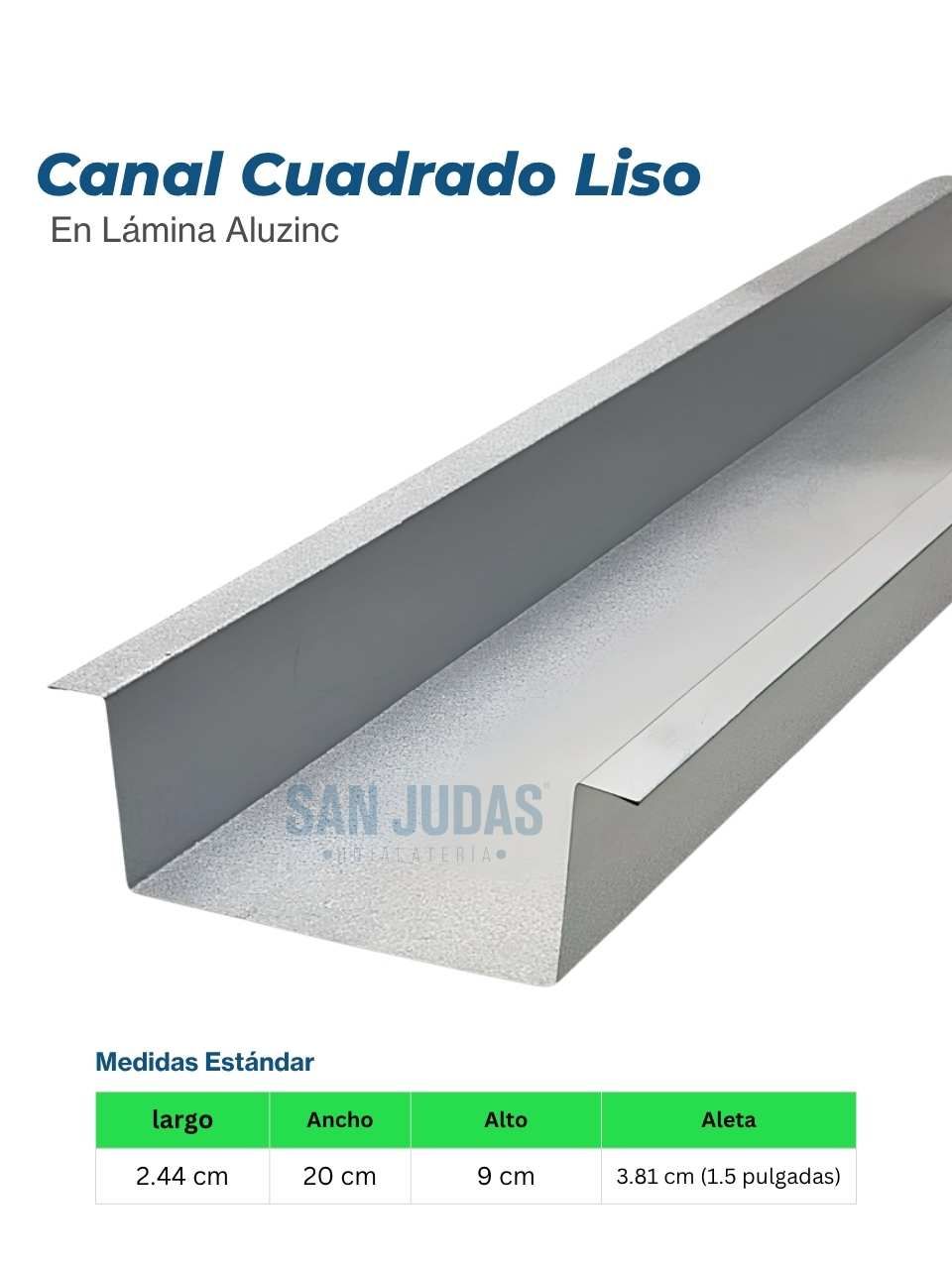 Canal Cuadrado Liso de Lámina Aluzinc