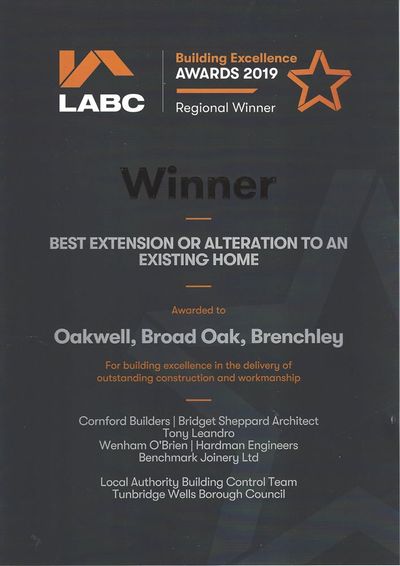 LABC Award winning certificate