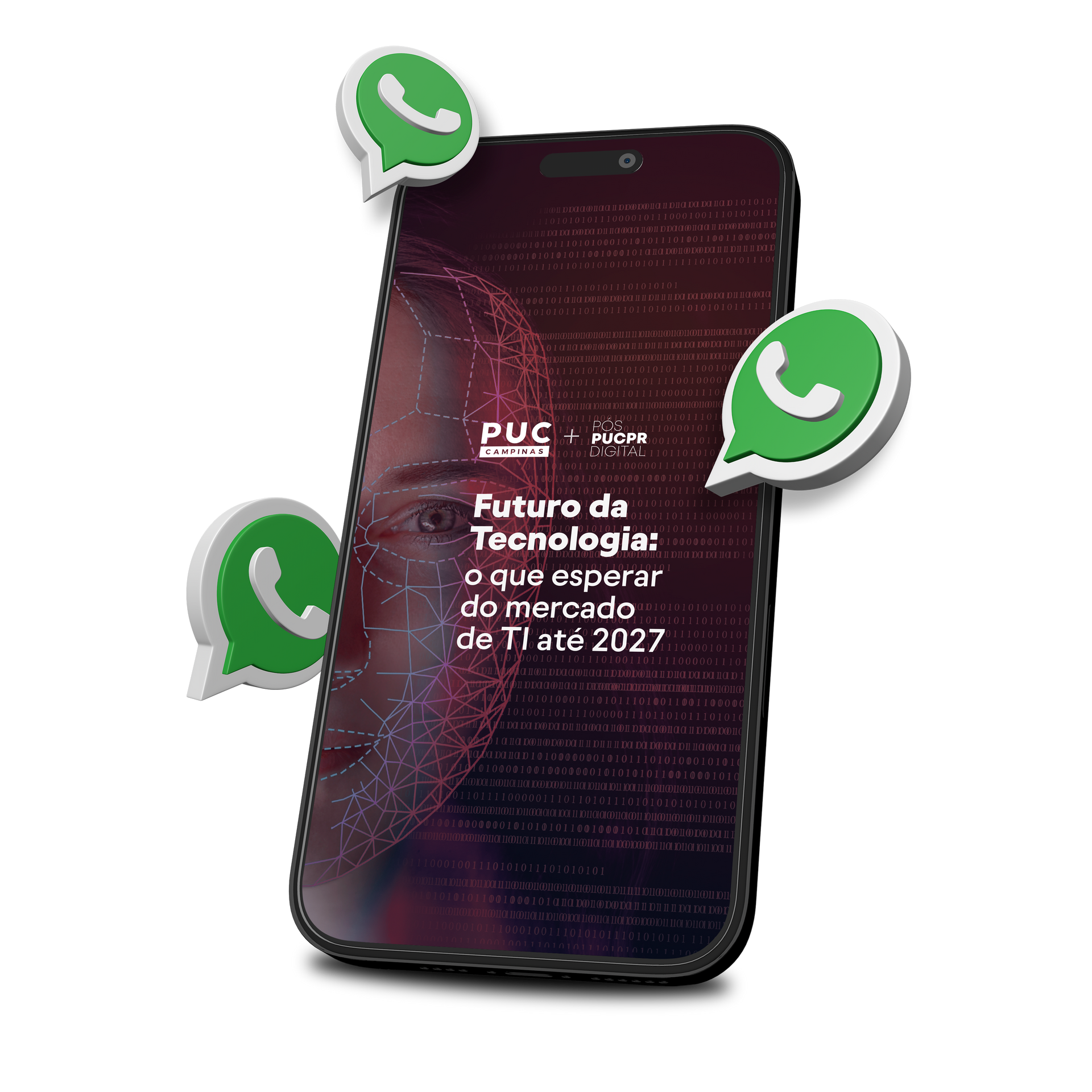 Um celular com três ícones do WhatsApp.
