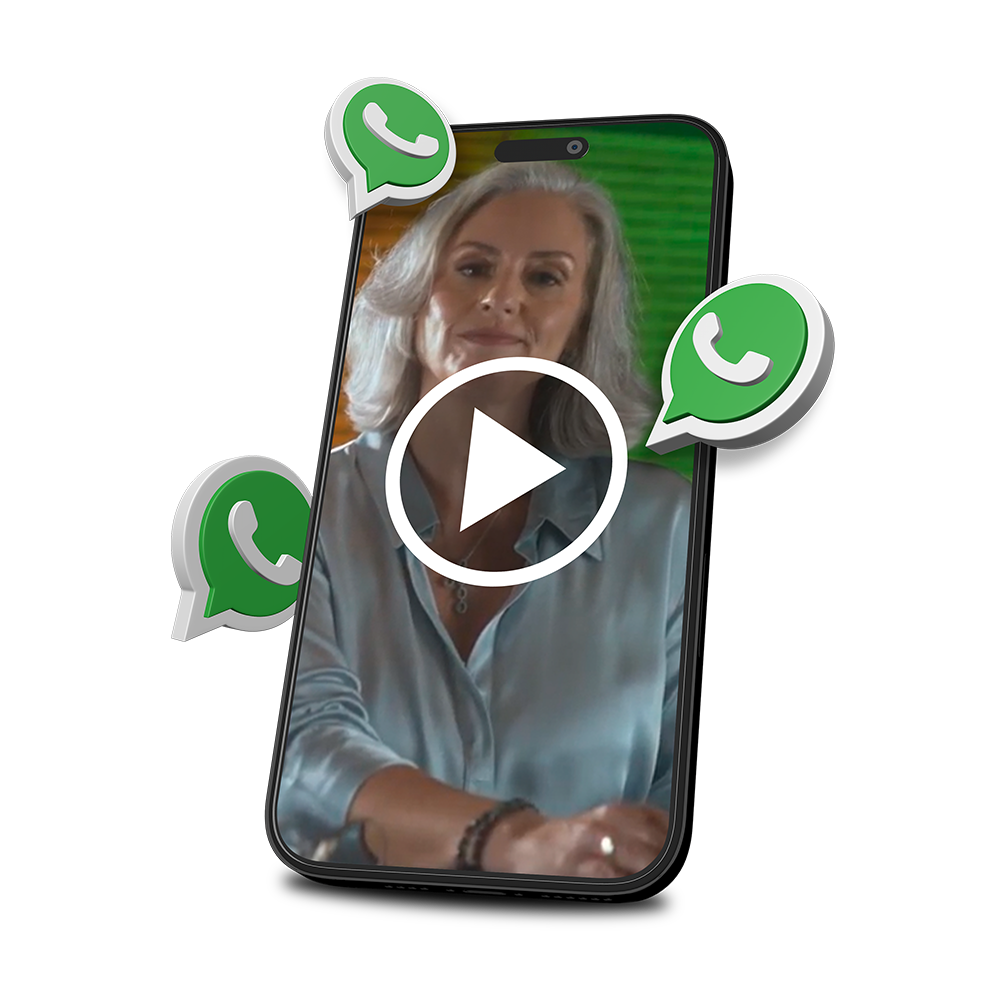 Um celular com três ícones do WhatsApp.
