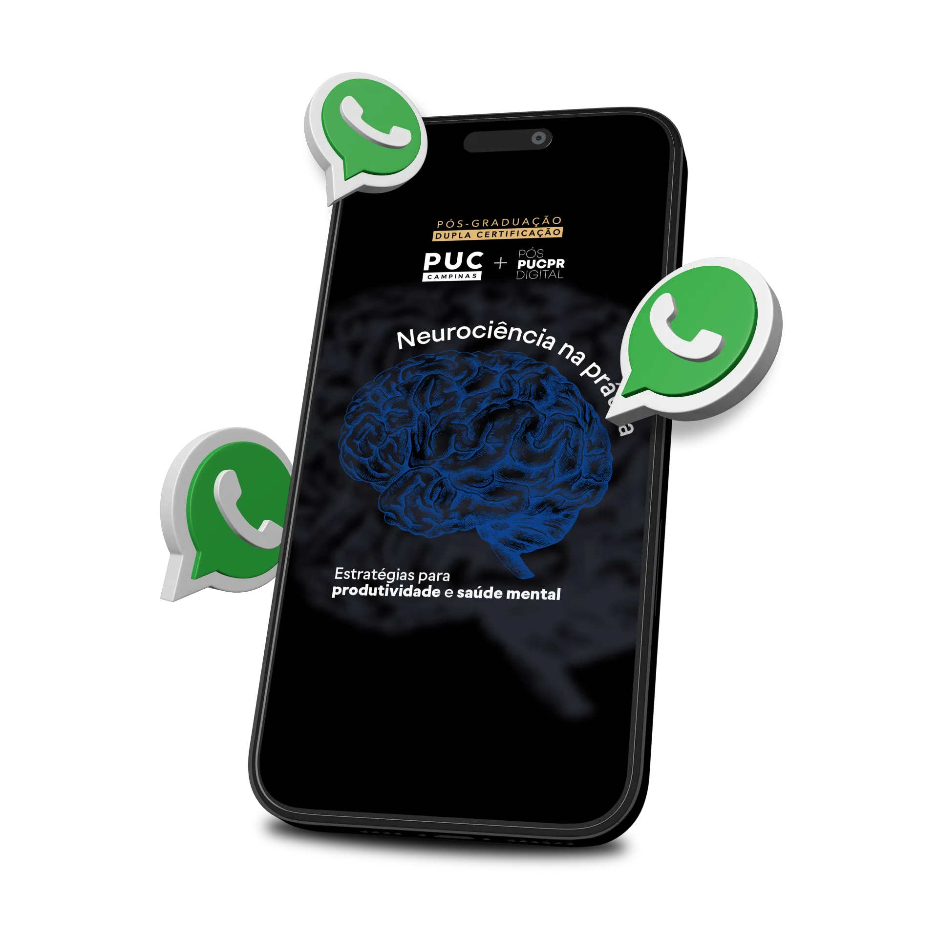 Um celular com três ícones do WhatsApp.