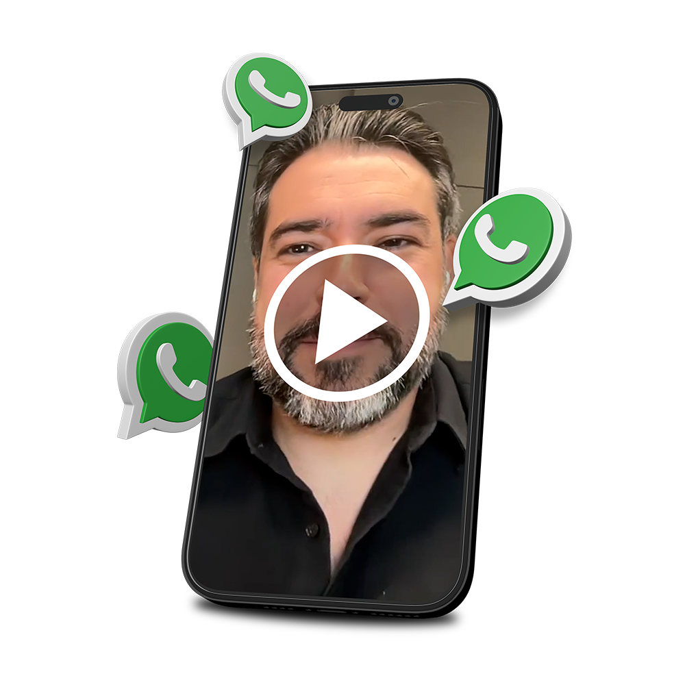 Um celular com três ícones do WhatsApp.