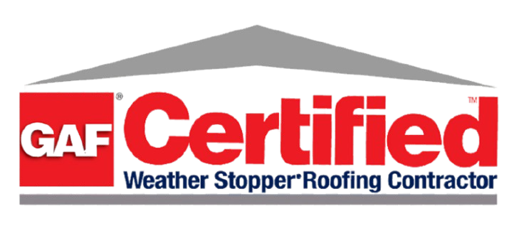 GAF Certified Weather Stopper Roofing Contractor logo with red and gray colors.