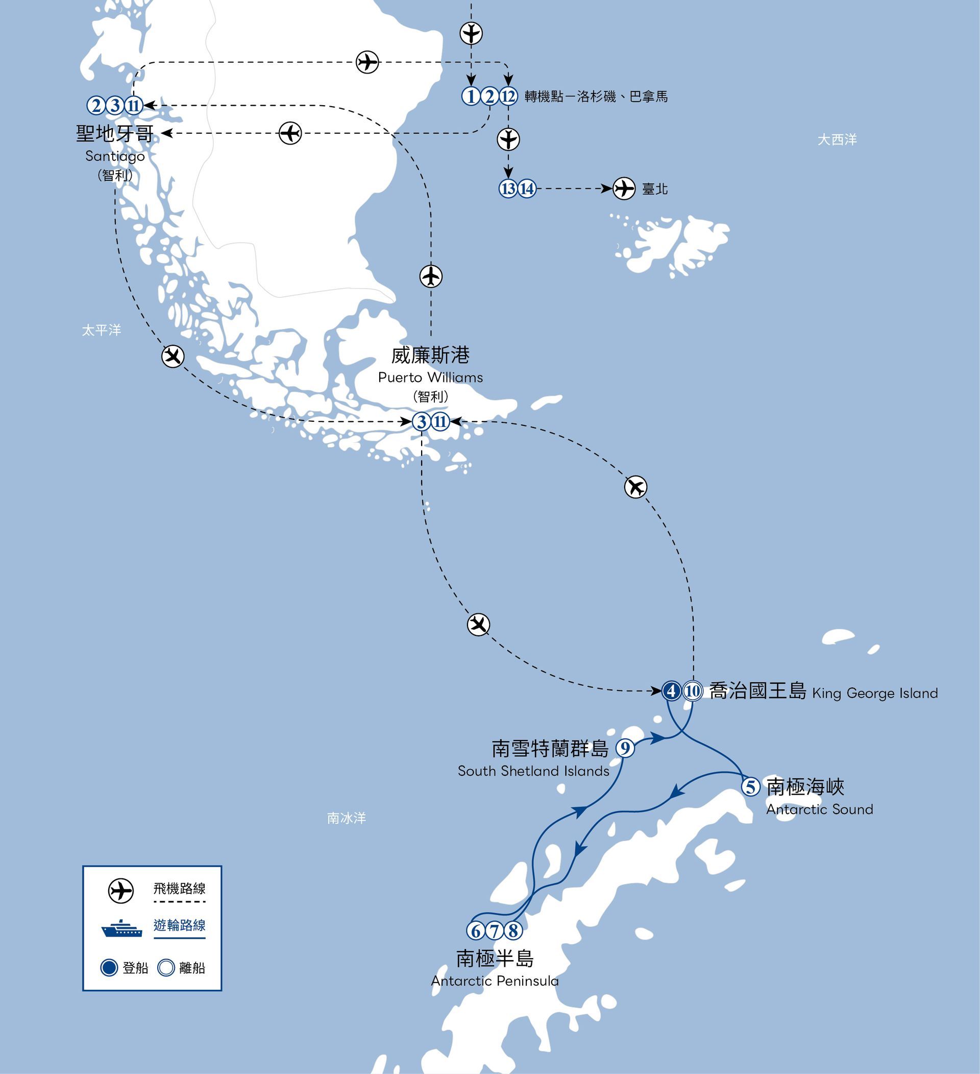 路線圖，圖中以棕色圓點和文字標籤標示了多個站點。