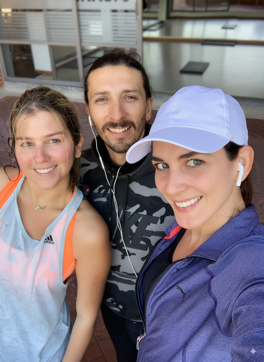 una selfi al terminar su entrenamiento en a domicilio en casa con sus entrenadores de la empresa ENFFORMA la reconocidas Andrea Guerrero y Adriana Tarud felices de culminar su rutina con su coach