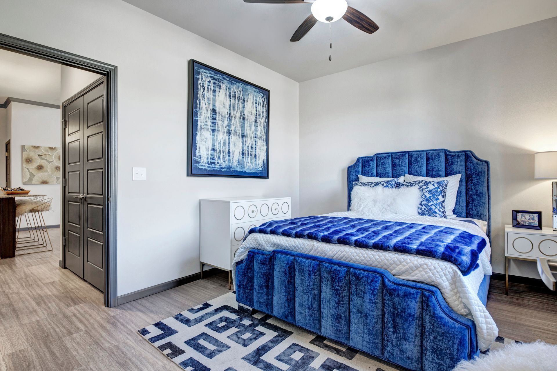 large bedroom with ceiling fan