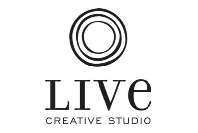 A black and white logo for live creative studio