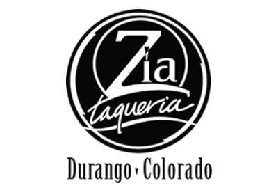 A black and white logo for zia taqueria in durango colorado