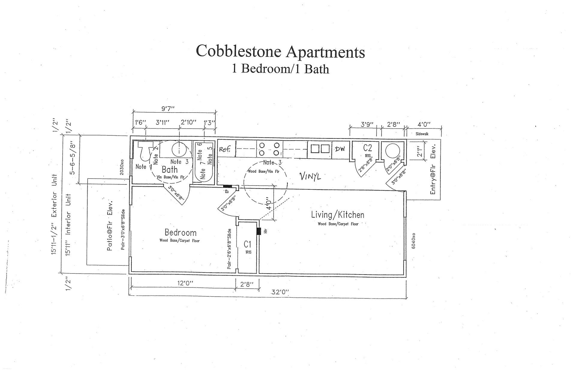 Cobblestone Floorplan 1 bed 1 bath