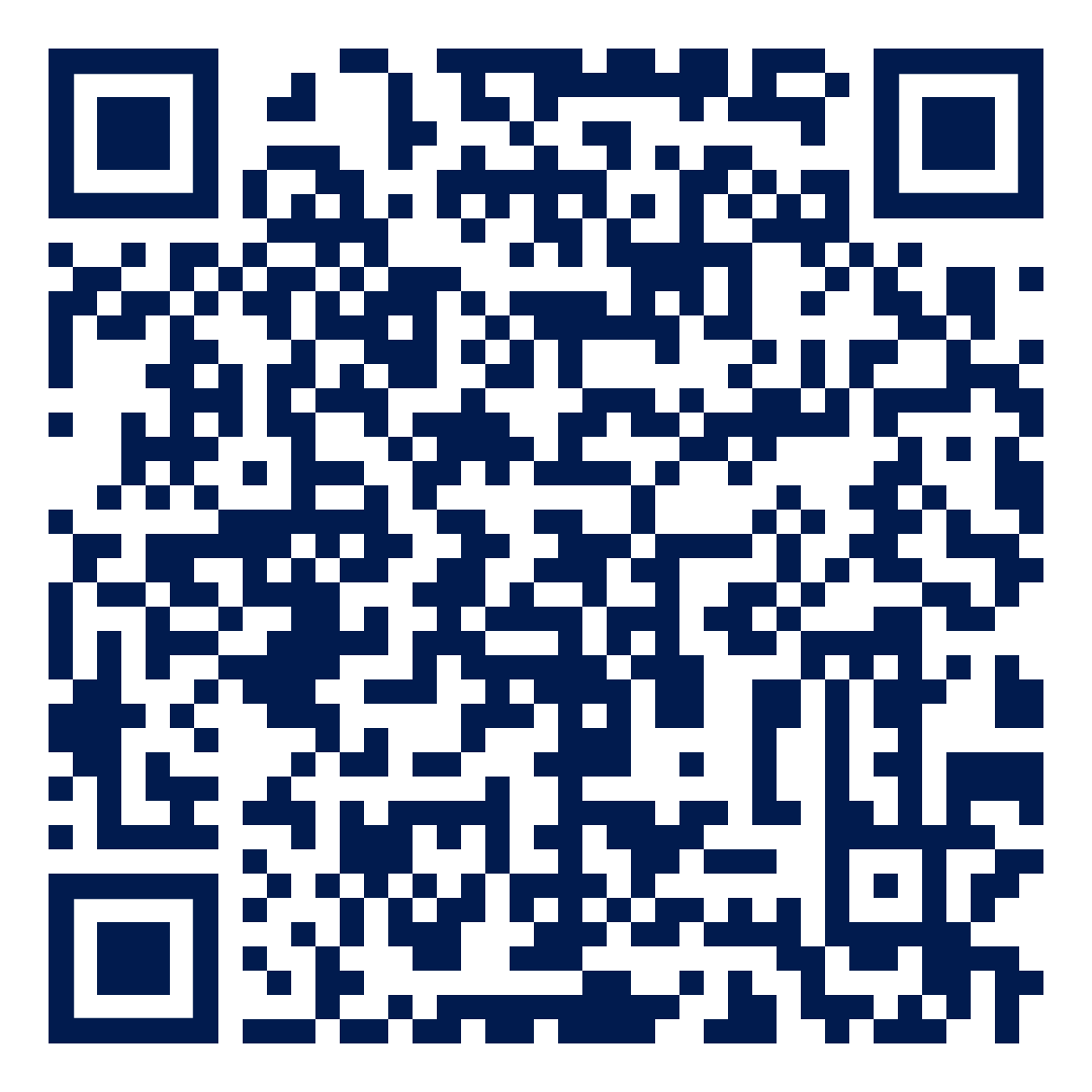 QR code with a dark blue and white pattern.