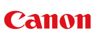 the canon logo is red and white on a white background .