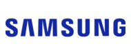 the samsung logo is blue and white on a white background .