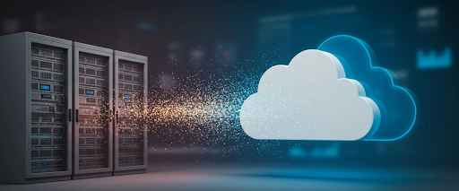 Benefits of cloud migration and cloud migration advantages in server room.