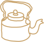 a drawing of a tea kettle with a handle on a white background .