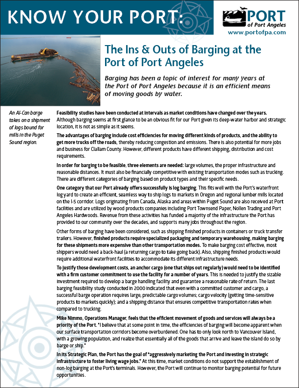 Port of Port Angeles barging paper