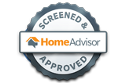 HomeAdvisor screened and approved badge. White text on gray background.