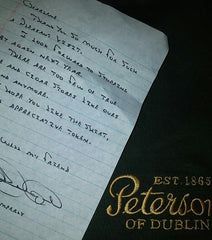 A close up of a handwritten letter from peterson of dublin.