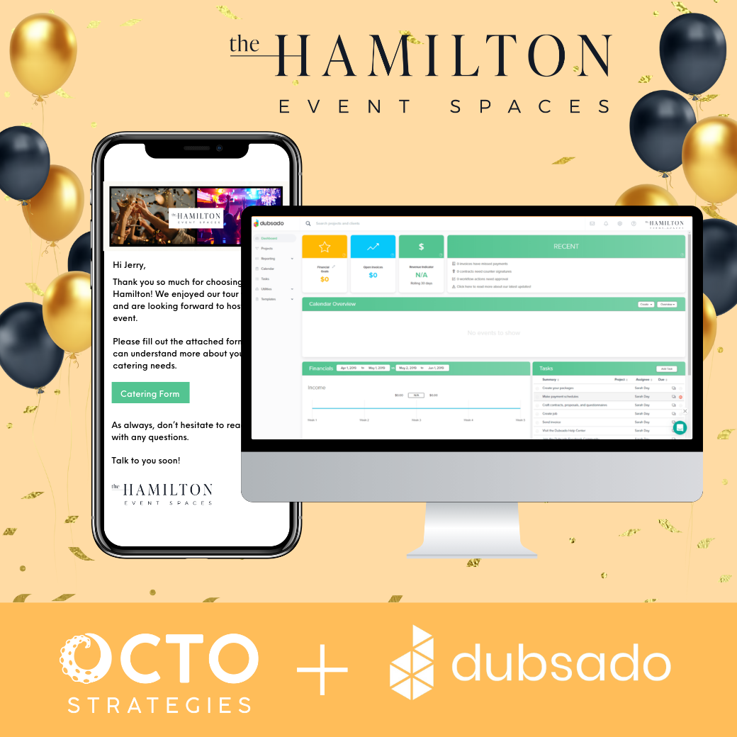 An advertisement for the hamilton event spaces shows a phone and a computer