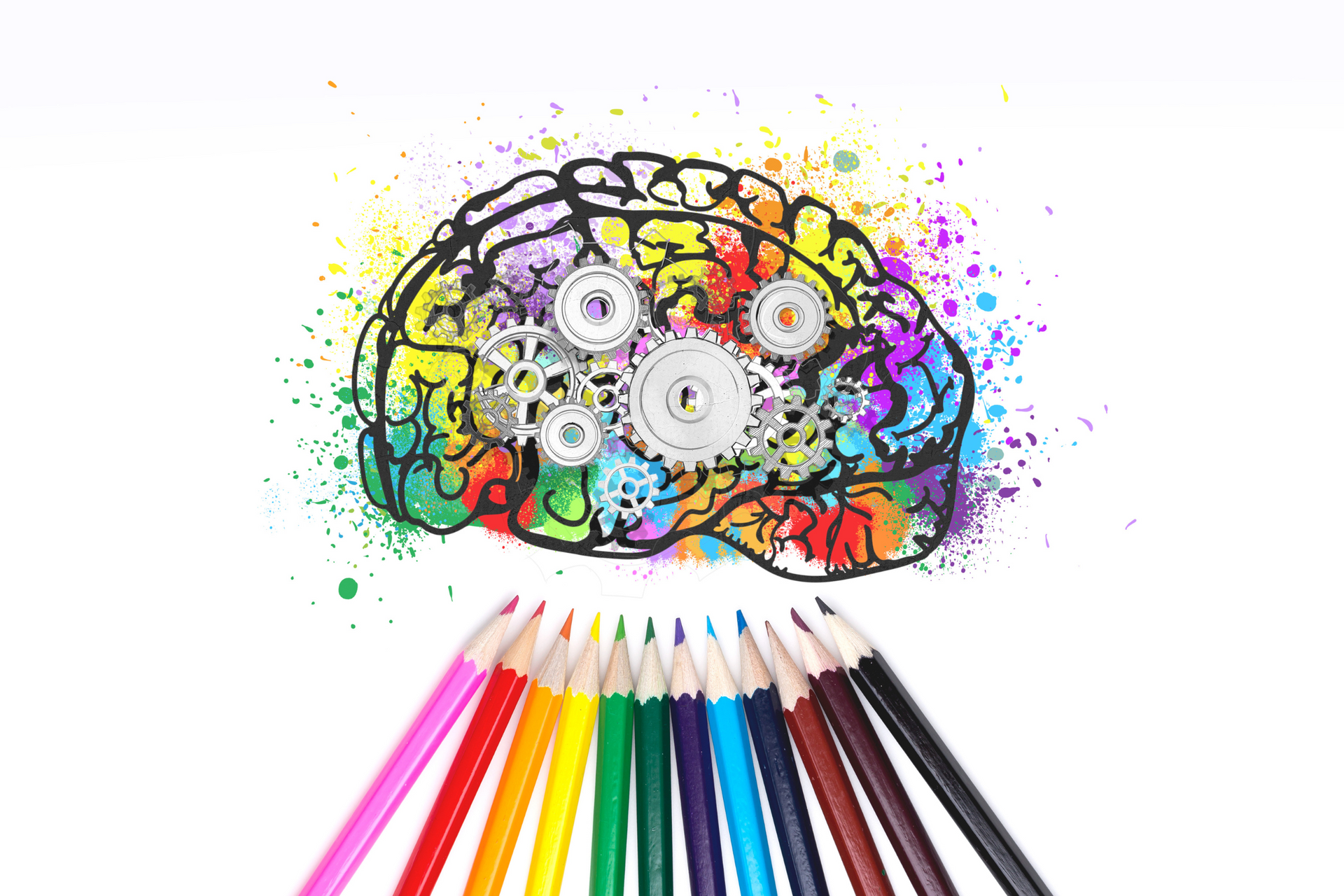 Brain psychology with colored pencils