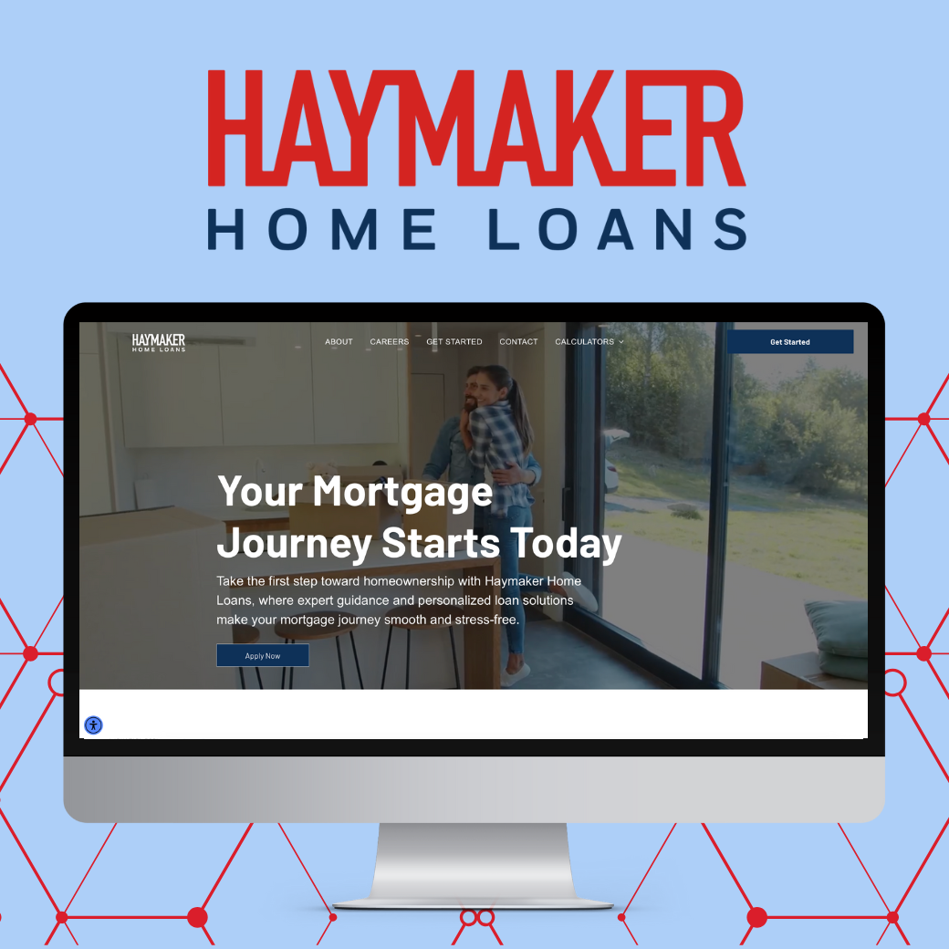 A computer screen displays the haymaker home loans website