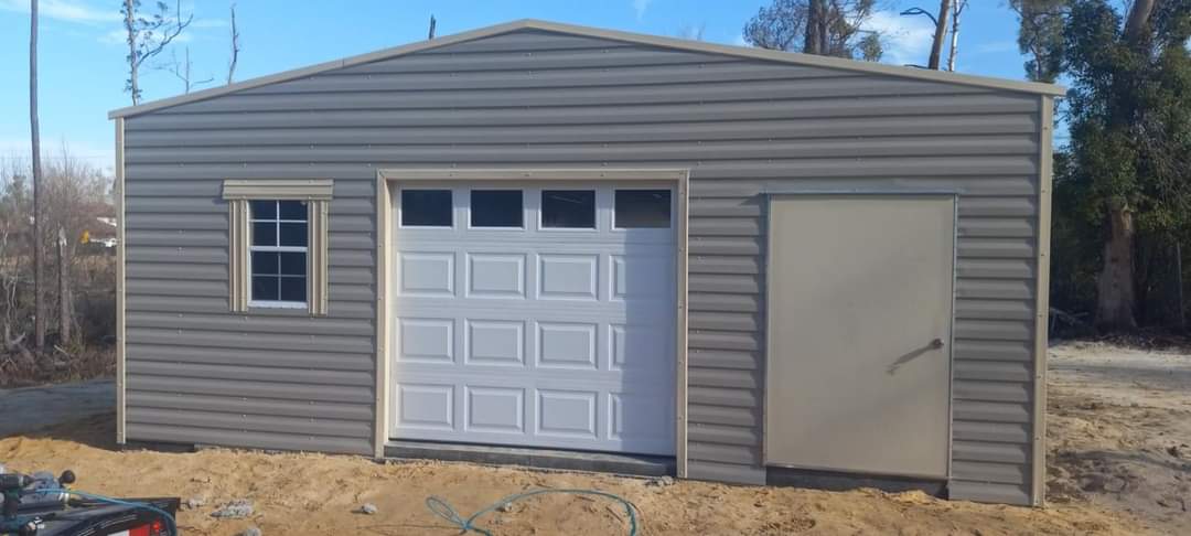 Tan custom portable building construction in Panama City, FL