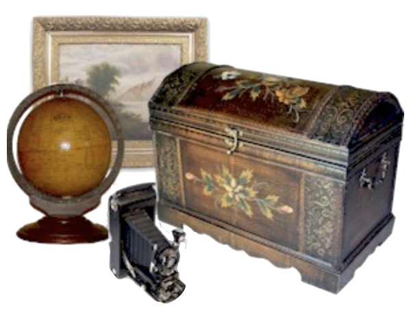 globe-artwork-antique camera-antique trunk