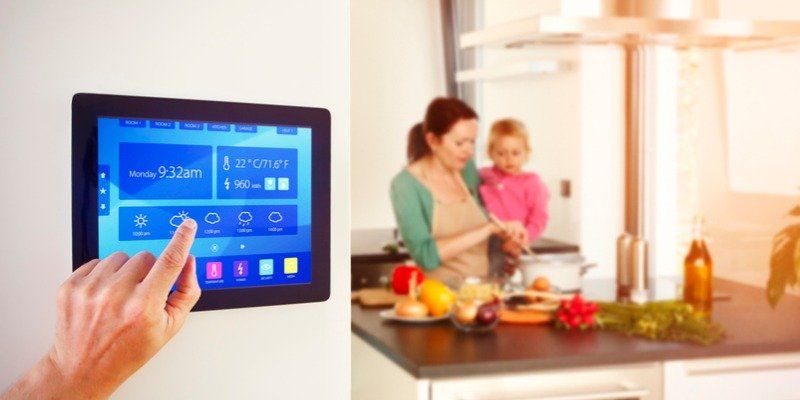 Smart Home Tablet On Wall Near Kitchen