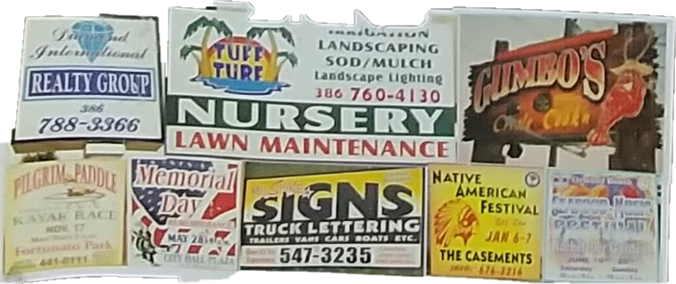 a bunch of signs including one for nursery lawn maintenance