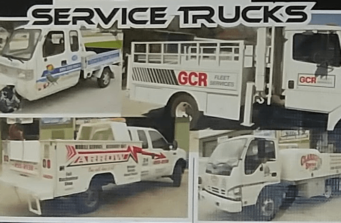 a collage of service trucks including a gcr truck
