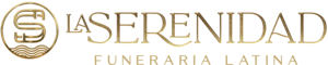 Logo for "La Serenidad Funeraria Latina" in gold with a stylized "S" in a circle.