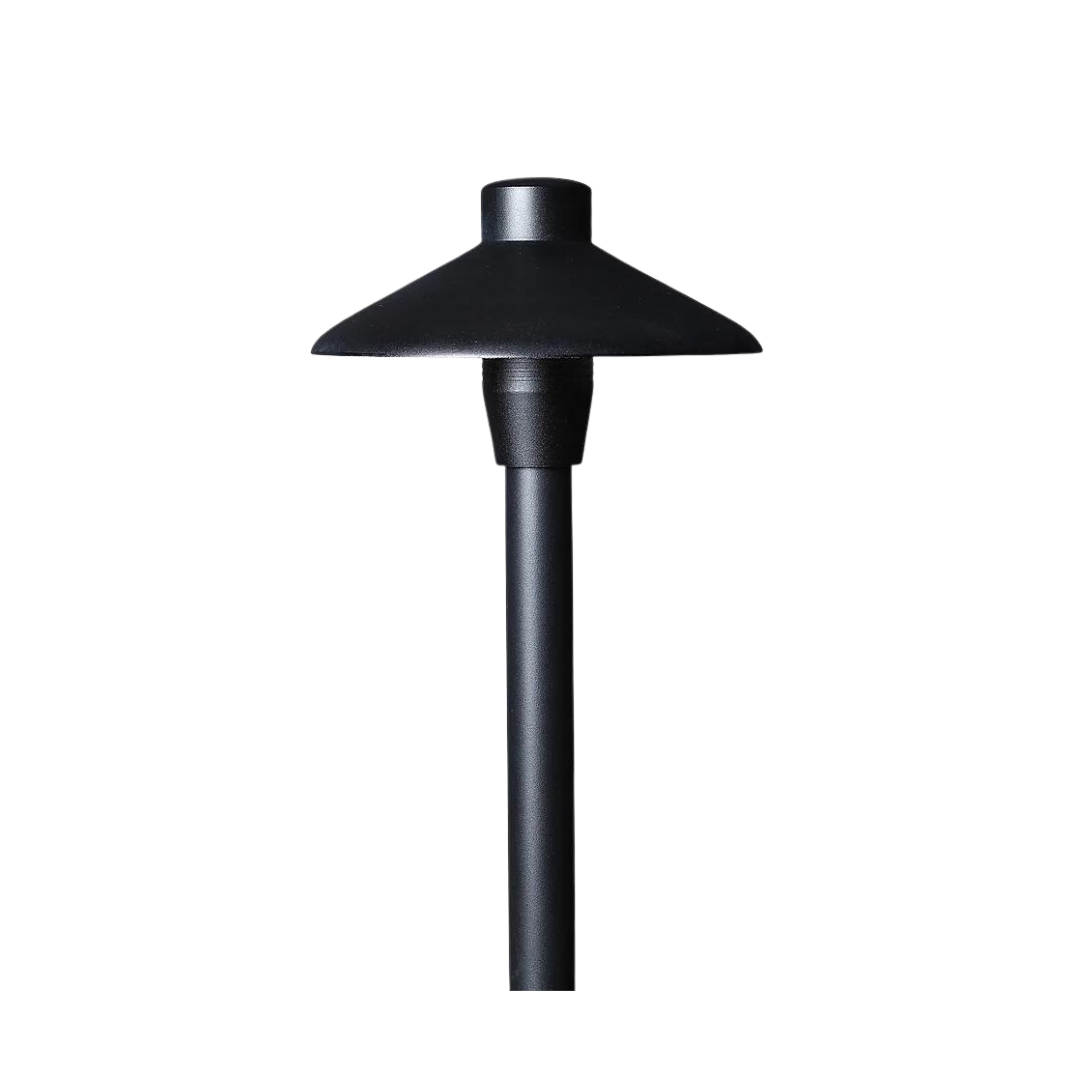 A black pole with a light on top of it on a white background.