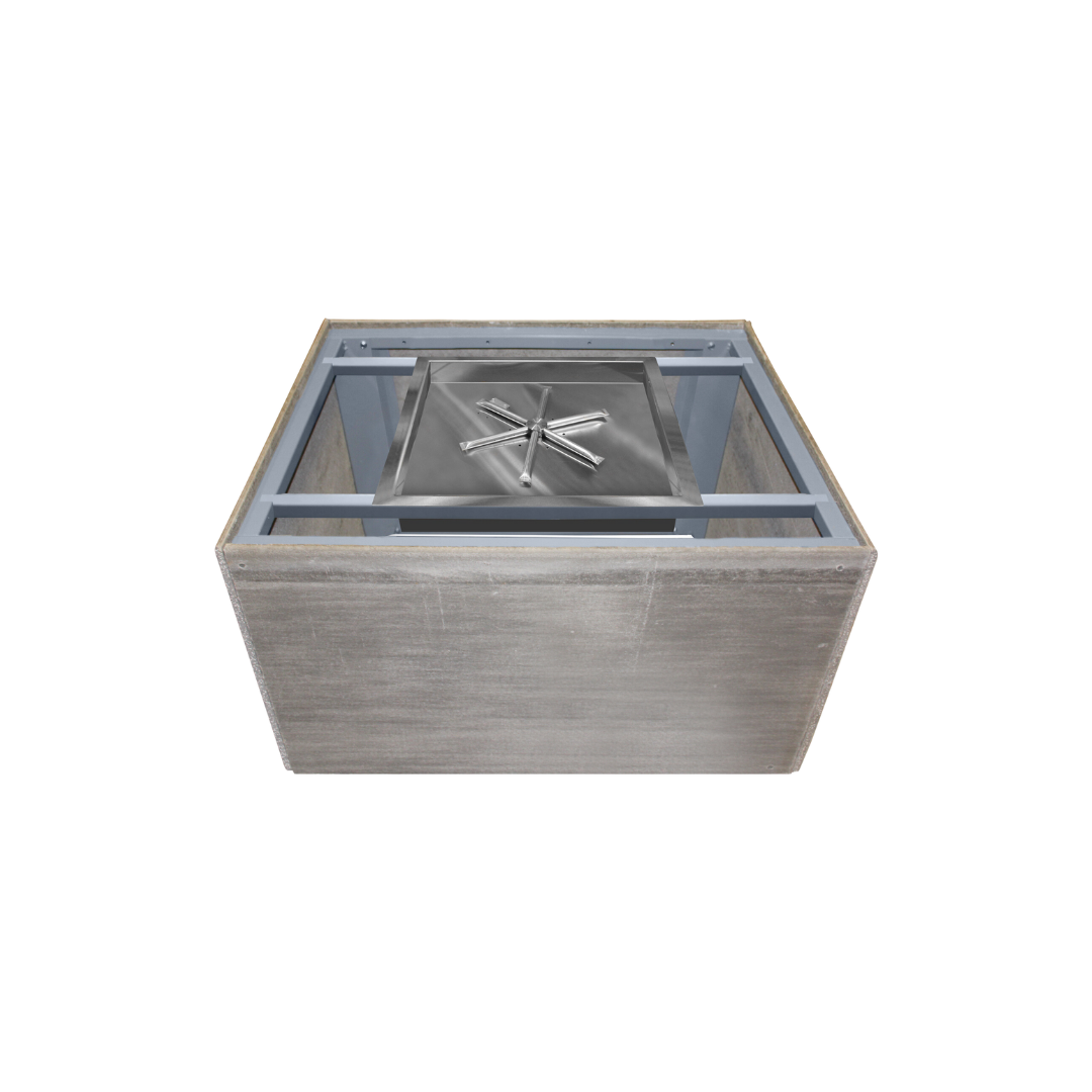 A wooden box with a glass top on a white background.