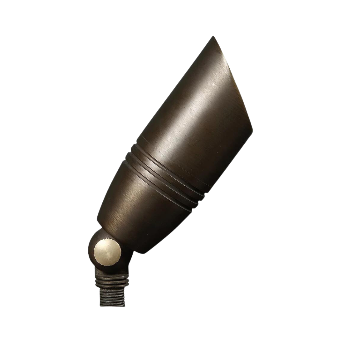 A close up of a brown light on a white background