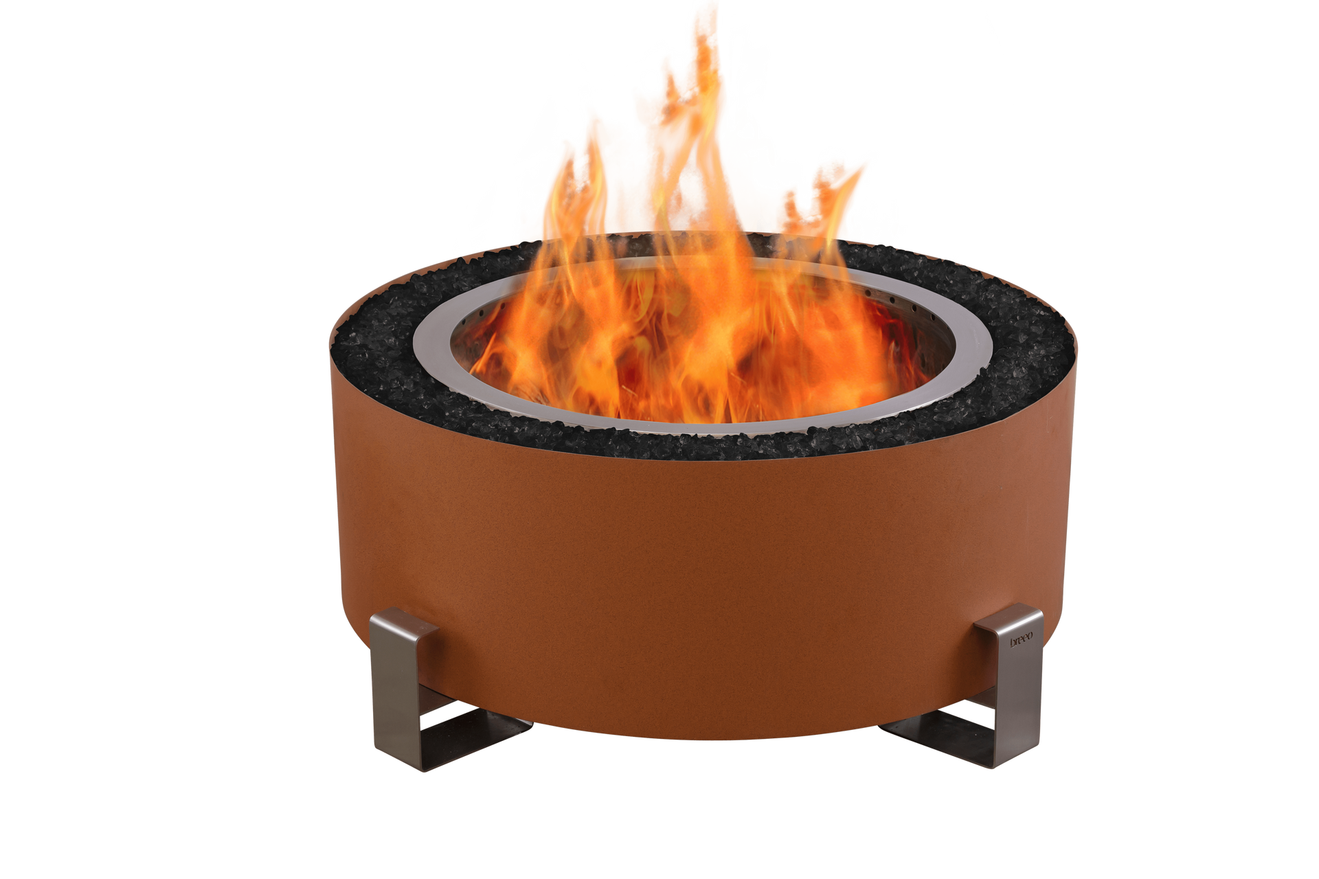 A fire pit with flames coming out of it on a white background.