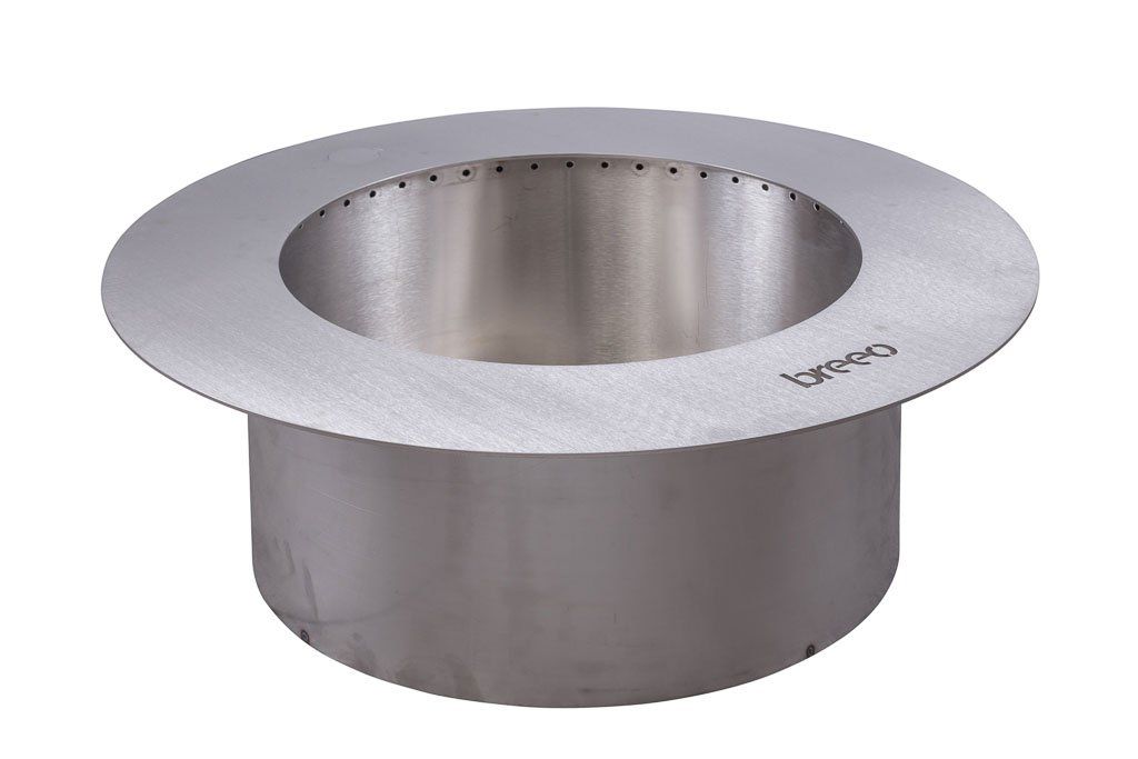 A stainless steel bowl with a hole in the middle on a white background.