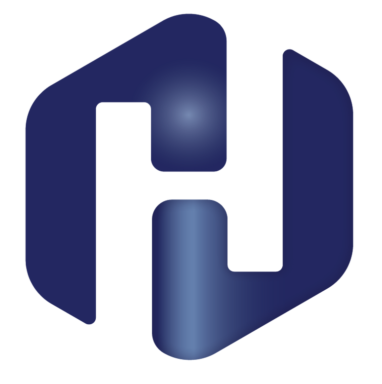 A blue and white logo with the letter h on it