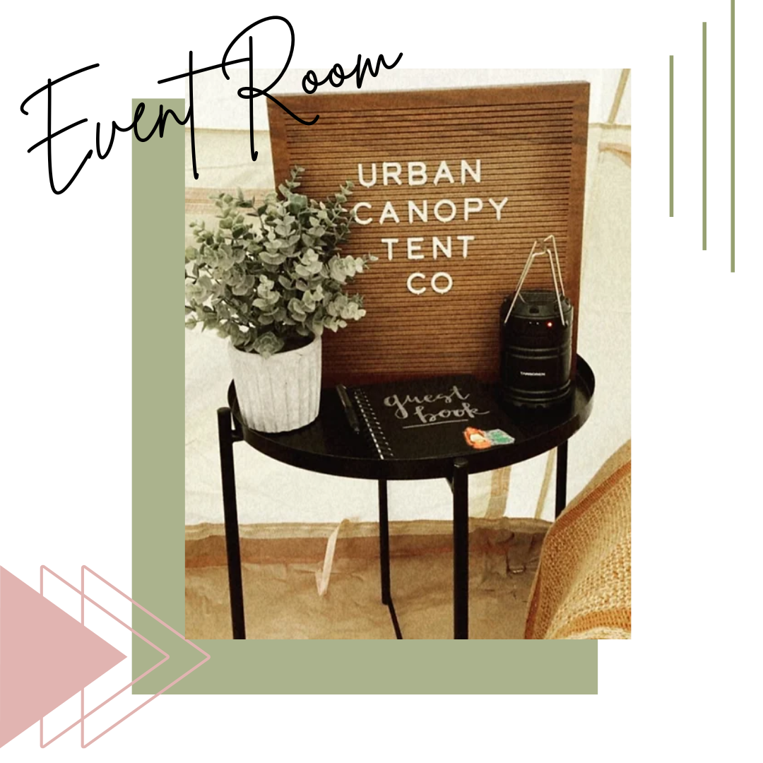 a sign on a table that says urban canopy tent co | event center conway arkansas