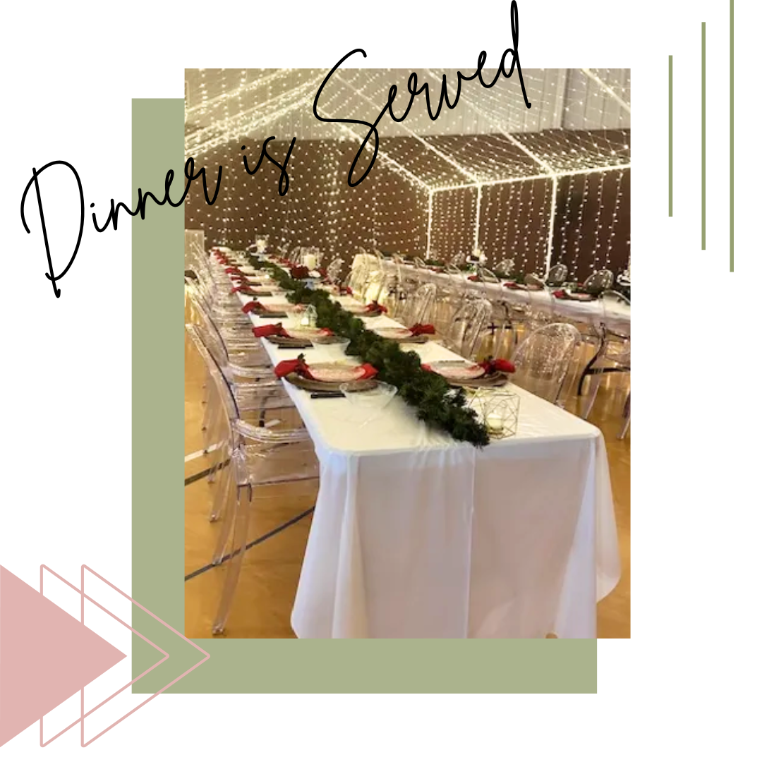 a long table with plates and utensils on it in a room | event center for rent