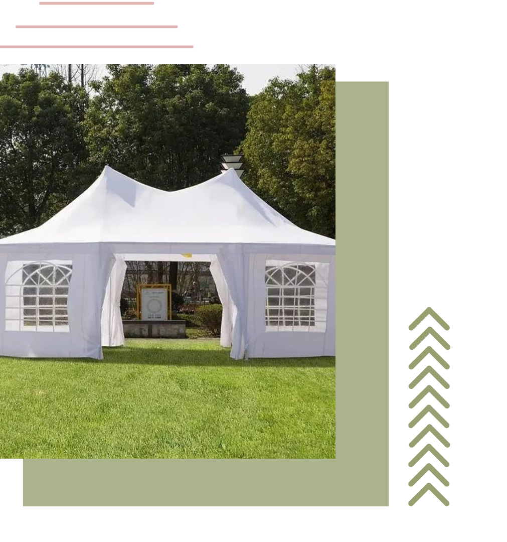 a white tent is sitting on top of a lush green field | wedding party hire