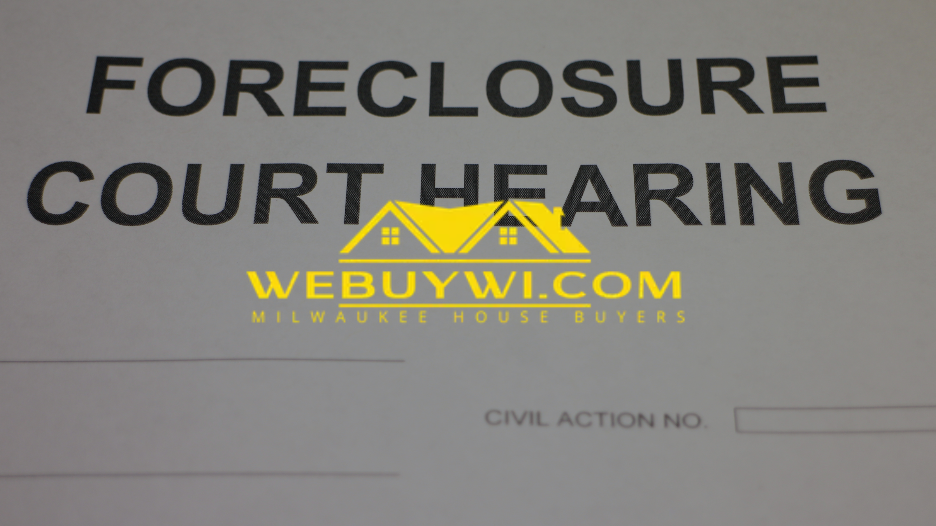 A sign that says foreclosure court hearing on it