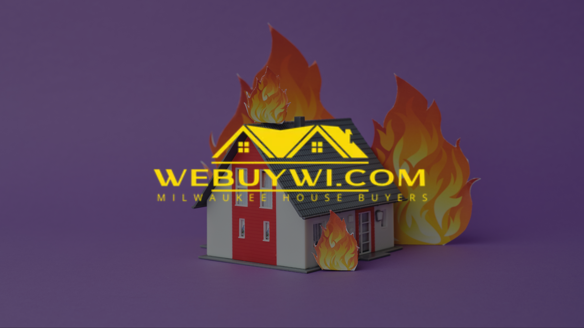 fire damaged house graphic with webuywi logo on top