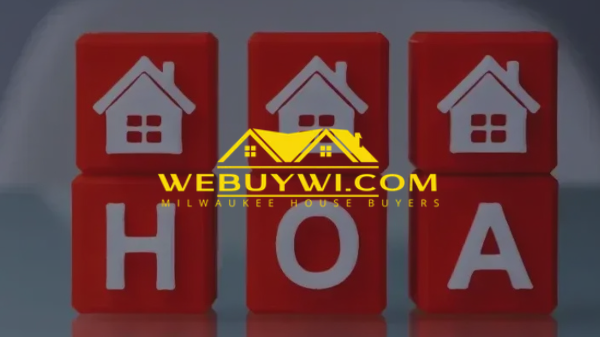 Red blocks with white house icons spelling 